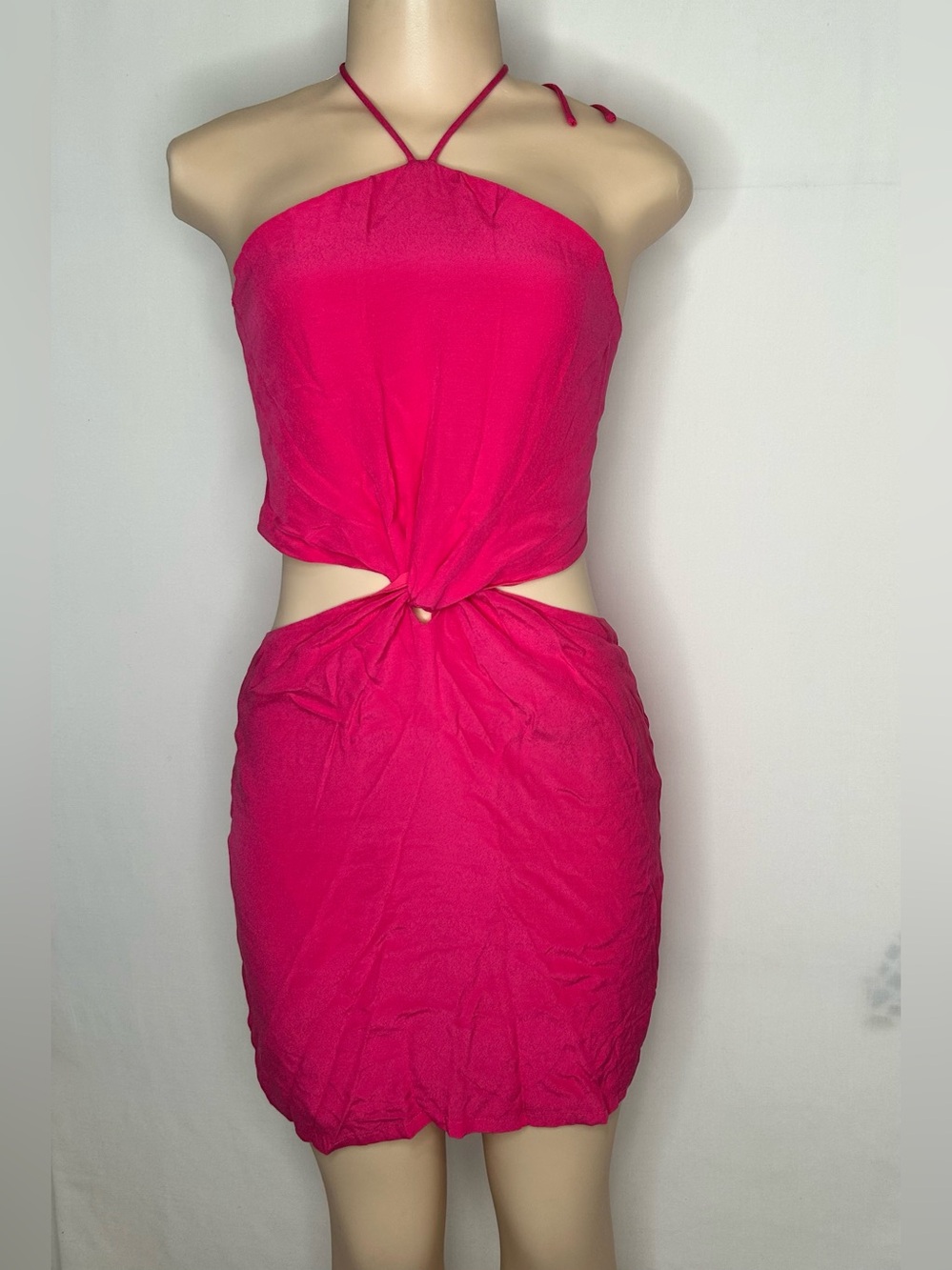 Emory Park Strapless Cocktail Dress in Bright Pink Fuchsia Mini Size L Cutout